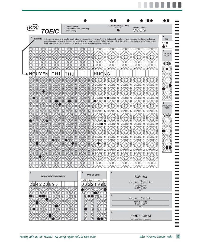 Mẫu TOEIC Answer Sheet mới nhất